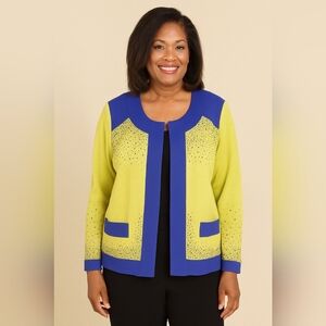 Donna Vinci Knits Sweater Cardigan Wool Blend Sequin Colorful Old Money‎ Size 14
